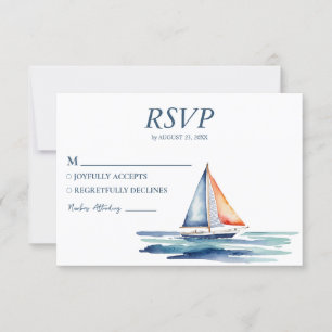 Watercolor Nautical Ship Sailing Yacht Wedding RSVP Card