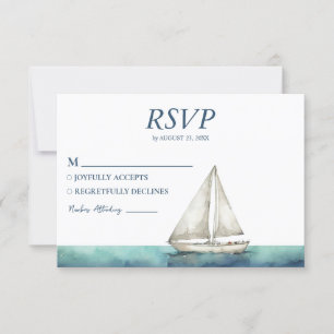 Watercolor Nautical Ship Sailing Yacht Wedding RSVP Card