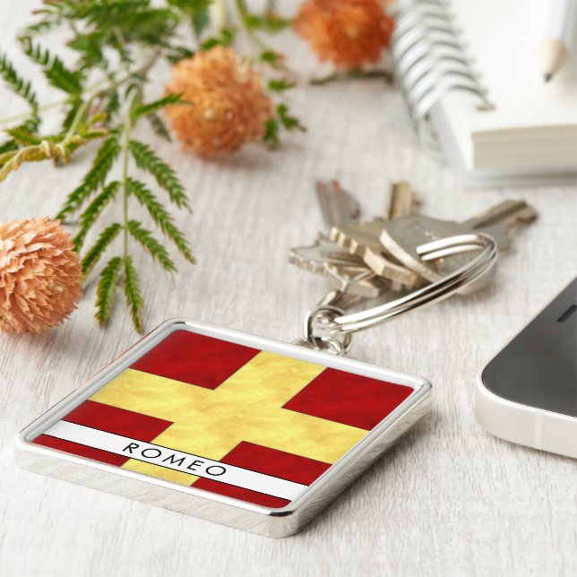 Watercolor Nautical Signal Maritime Flag Keychain (Side)