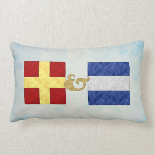 Watercolor Nautical Signal Maritime Flag NB API Lumbar Pillow