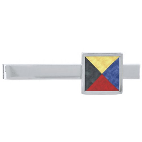 Watercolor Nautical Signal Maritime Flag Silver Finish Tie Bar