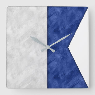 Watercolor Nautical Signal Maritime Flag Square Wall Clock