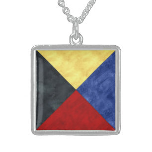 Watercolor Nautical Signal Maritime Flag Sterling Silver Necklace