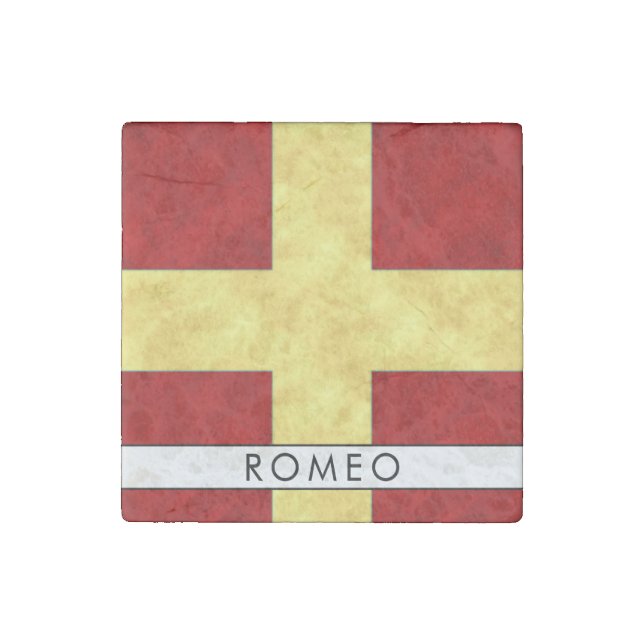 Watercolor Nautical Signal Maritime Flag Stone Magnet (Front)