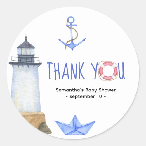 Watercolor nautical _ thank you classic round sticker