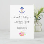 Watercolor Nautical Theme Floral Brunch and Bubbly Invitation (Standing Front)