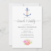 Watercolor Nautical Theme Floral Brunch and Bubbly Invitation (Front)