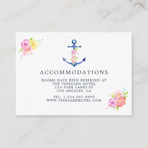 Watercolor Nautical Theme Wedding Accommodations Enclosure Card