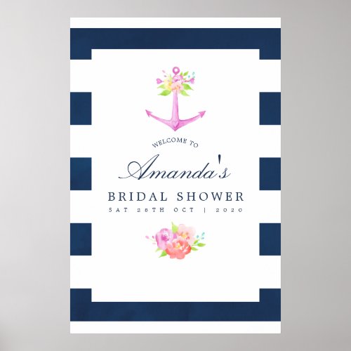 Watercolor Nautical Themed Floral Bridal Shower Poster