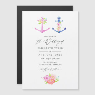 Watercolor Nautical Themed Floral Wedding Magnetic Invitation