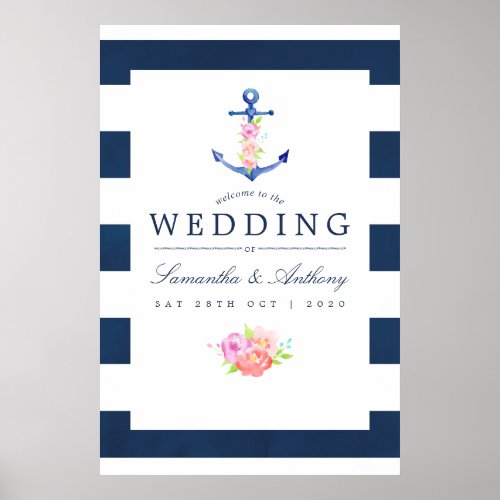 Watercolor Nautical Themed Floral Wedding Poster