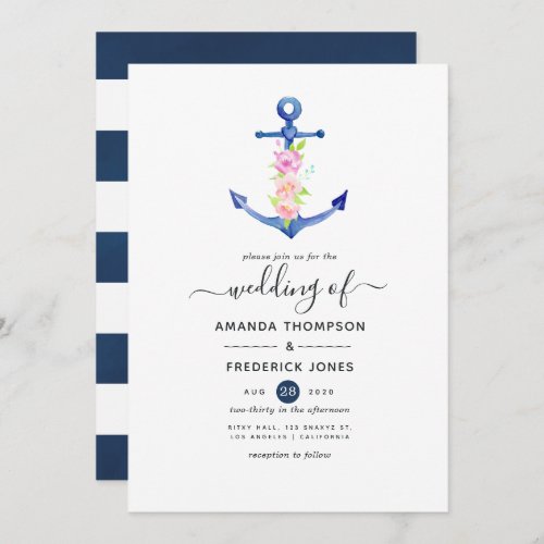 Watercolor Nautical Wedding Invitation