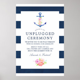 Watercolor Nautical Wedding Unplugged Ceremony Poster