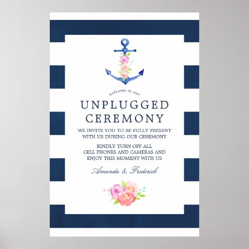 Watercolor Nautical Wedding Unplugged Ceremony Poster