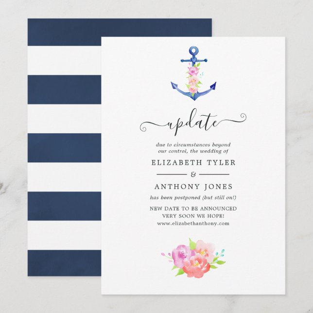 Watercolor Nautical Wedding Update Invitation (Front/Back)