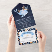 Watercolor Nautical Whale Navy Blue Baby Shower All In One Invitation (Tearaway)