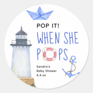 Watercolor nautical - when she pops classic round sticker