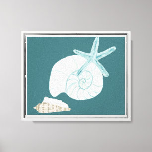 Watercolor Nautilus Starfish Seashell Canvas Print