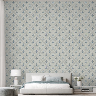 Watercolor Navy Anchor Diamond and Cream Coastal Wallpaper