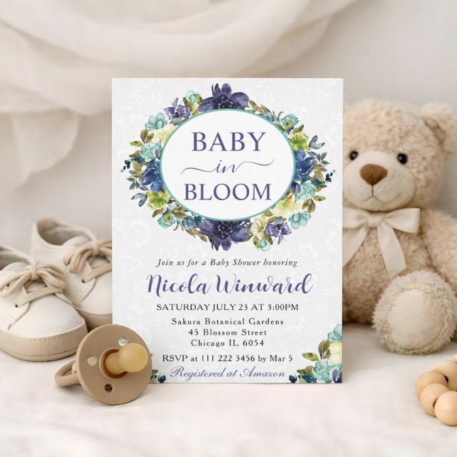 Watercolor Navy and Blue Wreath Baby Shower Invitation (Creator Uploaded)