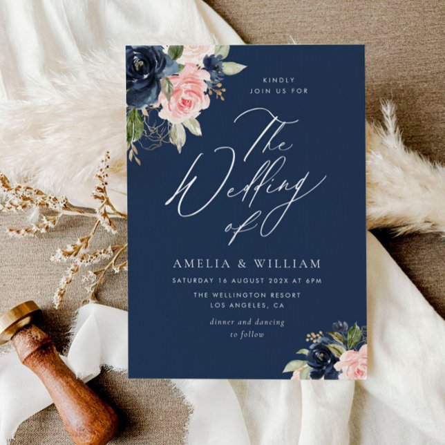 watercolor navy and blush wedding invitation (Creator Uploaded)