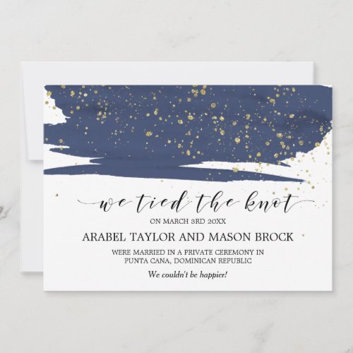 Watercolor Navy and Gold Elopement Announcement