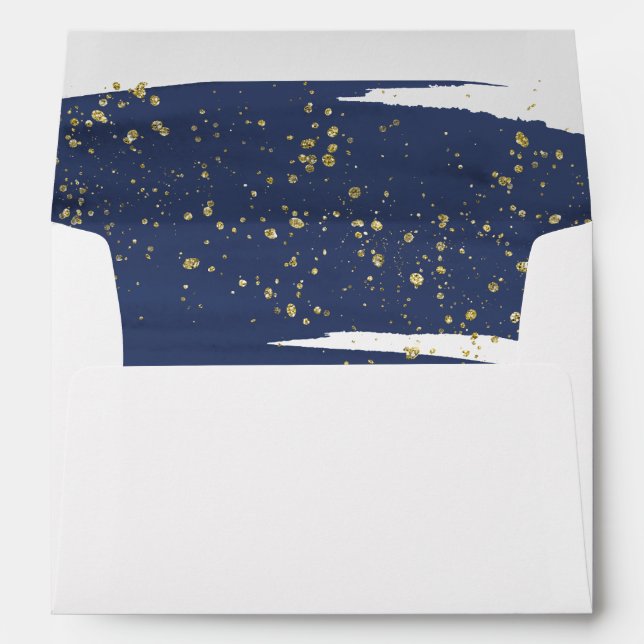Watercolor Navy and Gold Lined Wedding Invitation Envelope (Back (Bottom))