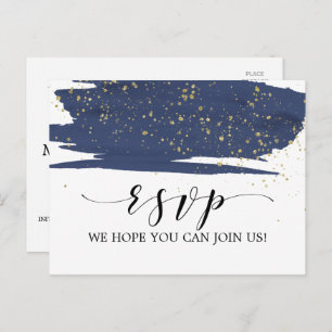 Watercolor Navy and Gold Menu Choice RSVP Postcard
