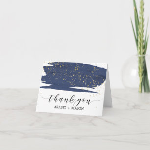 Watercolor Navy and Gold Sparkle Thank You Card