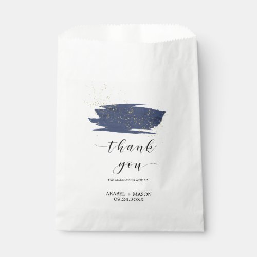 Watercolor Navy and Gold Sparkle Wedding Favor Bag