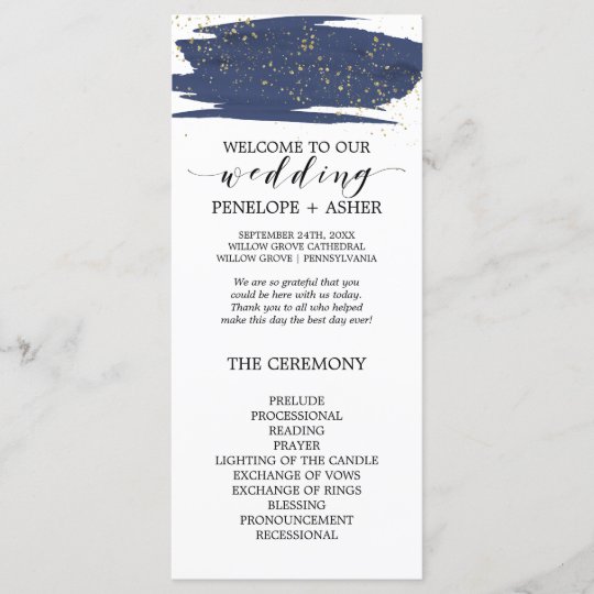 Watercolor Navy And Gold Sparkle Wedding Program Zazzle Com