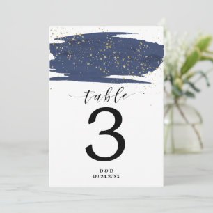 Watercolor Navy and Gold Wedding 5x7" Table Number