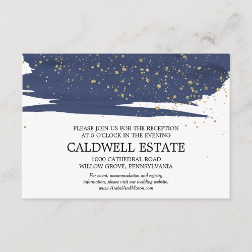 Watercolor Navy and Gold Wedding Reception Card