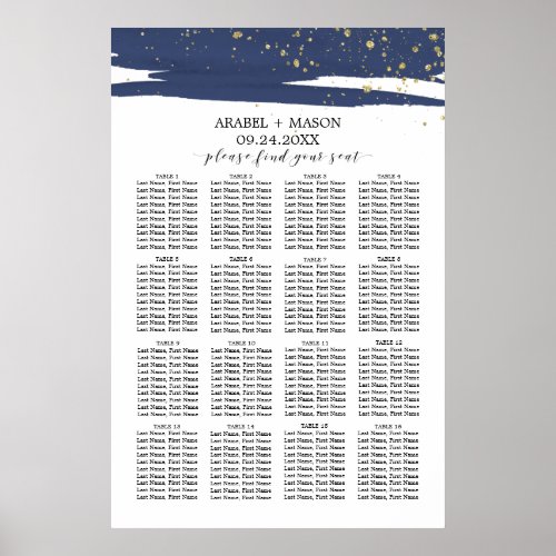 Watercolor Navy and Gold Wedding Seating Chart