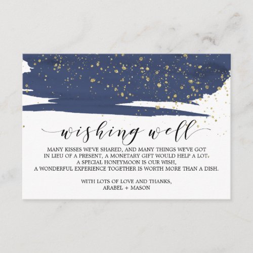 Watercolor Navy and Gold Wedding Wishing Well Enclosure Card