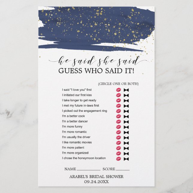 Watercolor Navy and Gold Wedding Word Search Game (Front)