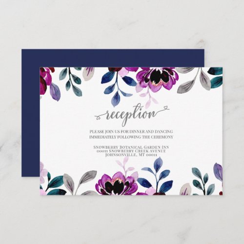 Watercolor Navy and Purple Floral Wedding Enclosure Card