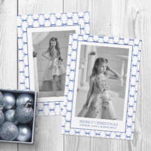 Watercolor Navy Blue Bows Christmas Photo Holiday Card