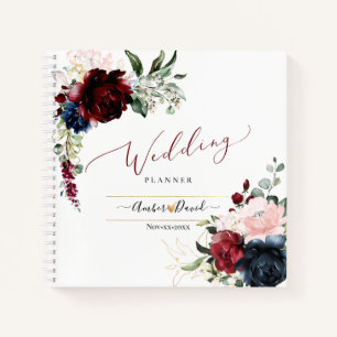WATERCOLOR NAVY BLUE BURGUNDY WEDDING PLANNER NOTEBOOK