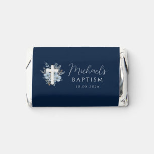 Watercolor navy blue floral cross baptism hershey's miniatures