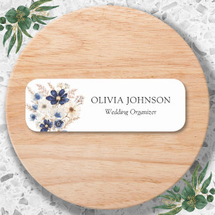Watercolor Navy Blue Flower Bouquet Customized Name Tag