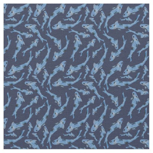 Watercolor Navy Blue Koi Fish Pattern Fabric