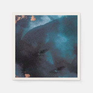 Watercolor Navy Blue Moody Rose Gold Wedding Napkins