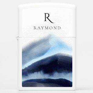 Watercolor Navy Blue Mountains Painting Monogram Zippo Lighter