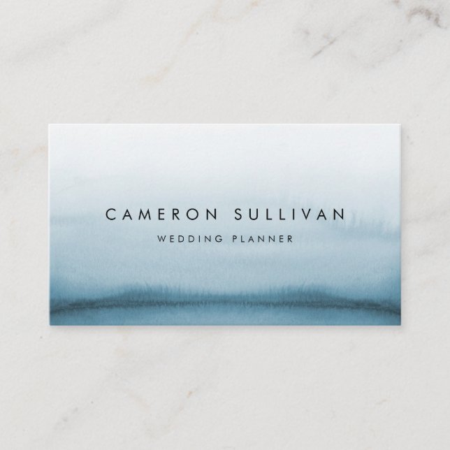 Watercolor Navy Blue Ombre Modern Business Card (Front)