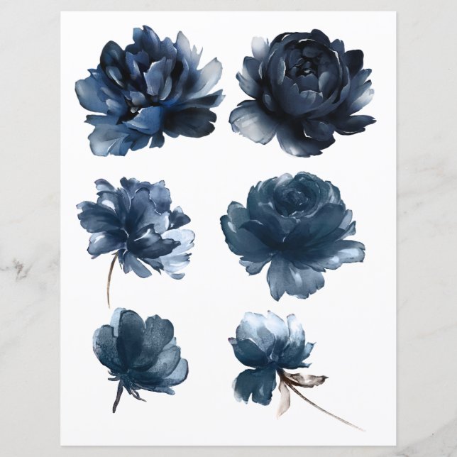 Watercolor Navy Blue Roses 2 Sided Scrapbook (Front)