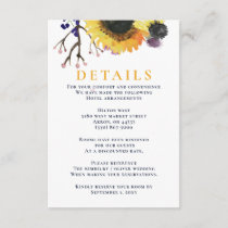 Watercolor Navy Blue Sunflower Rustic Wedding Enclosure Card