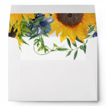 Watercolor Navy Blue Sunflower Rustic Wedding Envelope