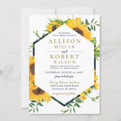 Watercolor Navy Blue Sunflower Rustic Wedding Invitation (Front)