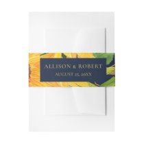 Watercolor Navy Blue Sunflower Rustic Wedding Invitation Belly Band